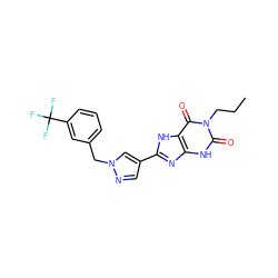 CCCn1c(=O)[nH]c2nc(-c3cnn(Cc4cccc(C(F)(F)F)c4)c3)[nH]c2c1=O ZINC000029037286