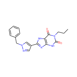 CCCn1c(=O)[nH]c2nc(-c3cnn(Cc4ccccc4)c3)[nH]c2c1=O ZINC000029037271