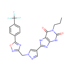 CCCn1c(=O)[nH]c2nc(-c3cnn(Cc4noc(-c5ccc(C(F)(F)F)cc5)n4)c3)[nH]c2c1=O ZINC000029037331