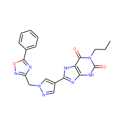 CCCn1c(=O)[nH]c2nc(-c3cnn(Cc4noc(-c5ccccc5)n4)c3)[nH]c2c1=O ZINC000029037321