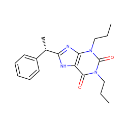 CCCn1c(=O)c2[nH]c([C@@H](C)c3ccccc3)nc2n(CCC)c1=O ZINC000012405514