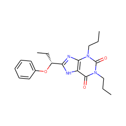 CCCn1c(=O)c2[nH]c([C@@H](CC)Oc3ccccc3)nc2n(CCC)c1=O ZINC000013861083