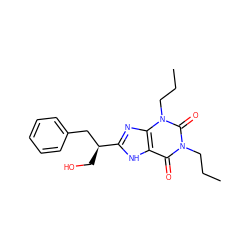 CCCn1c(=O)c2[nH]c([C@@H](CO)Cc3ccccc3)nc2n(CCC)c1=O ZINC000012405520