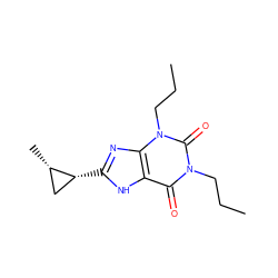 CCCn1c(=O)c2[nH]c([C@@H]3C[C@@H]3C)nc2n(CCC)c1=O ZINC000029557397