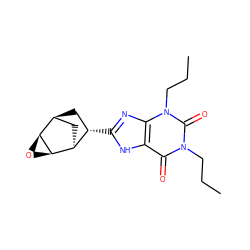 CCCn1c(=O)c2[nH]c([C@H]3C[C@H]4C[C@@H]3[C@H]3O[C@@H]43)nc2n(CCC)c1=O ZINC000005114733