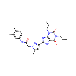 CCCn1c(=O)c2[nH]c(-c3cc(C)n(CC(=O)Nc4ccc(C)c(C)c4)n3)nc2n(CCC)c1=O ZINC000029060748