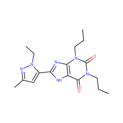 CCCn1c(=O)c2[nH]c(-c3cc(C)nn3CC)nc2n(CCC)c1=O ZINC000036190425