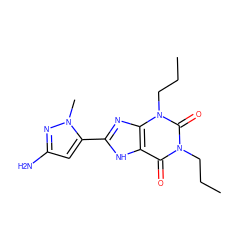 CCCn1c(=O)c2[nH]c(-c3cc(N)nn3C)nc2n(CCC)c1=O ZINC000013559712