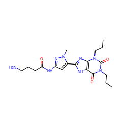 CCCn1c(=O)c2[nH]c(-c3cc(NC(=O)CCCN)nn3C)nc2n(CCC)c1=O ZINC000013559717