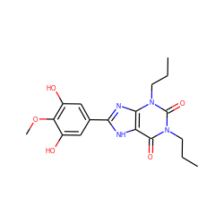 CCCn1c(=O)c2[nH]c(-c3cc(O)c(OC)c(O)c3)nc2n(CCC)c1=O ZINC000013473639