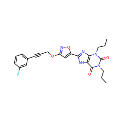 CCCn1c(=O)c2[nH]c(-c3cc(OCC#Cc4cccc(F)c4)no3)nc2n(CCC)c1=O ZINC000115152835