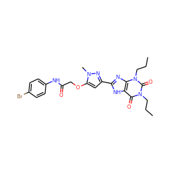 CCCn1c(=O)c2[nH]c(-c3cc(OCC(=O)Nc4ccc(Br)cc4)n(C)n3)nc2n(CCC)c1=O ZINC000095555994