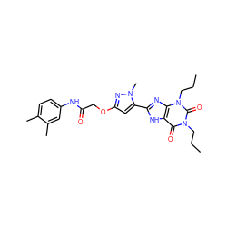 CCCn1c(=O)c2[nH]c(-c3cc(OCC(=O)Nc4ccc(C)c(C)c4)nn3C)nc2n(CCC)c1=O ZINC000013559754