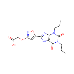 CCCn1c(=O)c2[nH]c(-c3cc(OCC(=O)O)no3)nc2n(CCC)c1=O ZINC000028527944