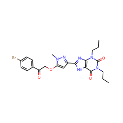 CCCn1c(=O)c2[nH]c(-c3cc(OCC(=O)c4ccc(Br)cc4)n(C)n3)nc2n(CCC)c1=O ZINC000028567738