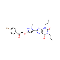 CCCn1c(=O)c2[nH]c(-c3cc(OCC(=O)c4ccc(Br)cc4)nn3C)nc2n(CCC)c1=O ZINC000028567911