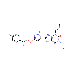 CCCn1c(=O)c2[nH]c(-c3cc(OCC(=O)c4ccc(C)cc4)nn3C)nc2n(CCC)c1=O ZINC000028567689