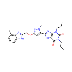 CCCn1c(=O)c2[nH]c(-c3cc(OCc4nc5c(C)cccc5[nH]4)nn3C)nc2n(CCC)c1=O ZINC000073314441