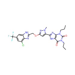 CCCn1c(=O)c2[nH]c(-c3cc(OCc4nc5c(Cl)cc(C(F)(F)F)cc5[nH]4)nn3C)nc2n(CCC)c1=O ZINC000073315040