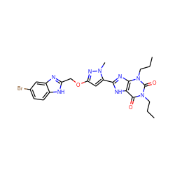 CCCn1c(=O)c2[nH]c(-c3cc(OCc4nc5cc(Br)ccc5[nH]4)nn3C)nc2n(CCC)c1=O ZINC000073312322