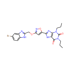 CCCn1c(=O)c2[nH]c(-c3cc(OCc4nc5cc(Br)ccc5[nH]4)no3)nc2n(CCC)c1=O ZINC000073294113