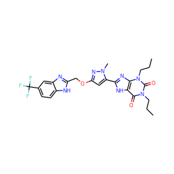 CCCn1c(=O)c2[nH]c(-c3cc(OCc4nc5cc(C(F)(F)F)ccc5[nH]4)nn3C)nc2n(CCC)c1=O ZINC000073312325