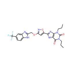 CCCn1c(=O)c2[nH]c(-c3cc(OCc4nc5cc(C(F)(F)F)ccc5[nH]4)no3)nc2n(CCC)c1=O ZINC000073294117