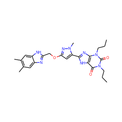 CCCn1c(=O)c2[nH]c(-c3cc(OCc4nc5cc(C)c(C)cc5[nH]4)nn3C)nc2n(CCC)c1=O ZINC000073311100