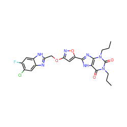 CCCn1c(=O)c2[nH]c(-c3cc(OCc4nc5cc(Cl)c(F)cc5[nH]4)no3)nc2n(CCC)c1=O ZINC000073315176