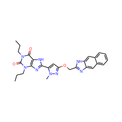 CCCn1c(=O)c2[nH]c(-c3cc(OCc4nc5cc6ccccc6cc5[nH]4)nn3C)nc2n(CCC)c1=O ZINC000073313650