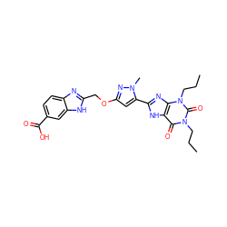 CCCn1c(=O)c2[nH]c(-c3cc(OCc4nc5ccc(C(=O)O)cc5[nH]4)nn3C)nc2n(CCC)c1=O ZINC000073315038