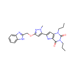 CCCn1c(=O)c2[nH]c(-c3cc(OCc4nc5ccccc5[nH]4)nn3C)cc2n(CCC)c1=O ZINC000073314582