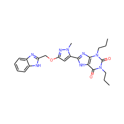 CCCn1c(=O)c2[nH]c(-c3cc(OCc4nc5ccccc5[nH]4)nn3C)nc2n(CCC)c1=O ZINC000073312289