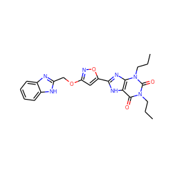 CCCn1c(=O)c2[nH]c(-c3cc(OCc4nc5ccccc5[nH]4)no3)nc2n(CCC)c1=O ZINC000073294108