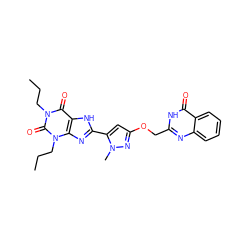 CCCn1c(=O)c2[nH]c(-c3cc(OCc4nc5ccccc5c(=O)[nH]4)nn3C)nc2n(CCC)c1=O ZINC000073297668