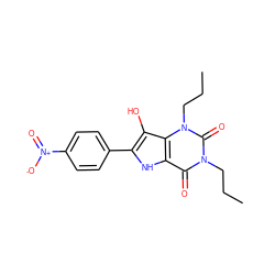 CCCn1c(=O)c2[nH]c(-c3ccc([N+](=O)[O-])cc3)c(O)c2n(CCC)c1=O ZINC000040846612