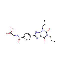 CCCn1c(=O)c2[nH]c(-c3ccc(C(=O)NCC(=O)OC)cc3)nc2n(CCC)c1=O ZINC000027657738