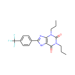 CCCn1c(=O)c2[nH]c(-c3ccc(C(F)(F)F)cc3)nc2n(CCC)c1=O ZINC000013832729