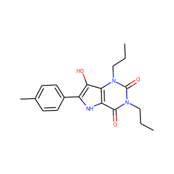 CCCn1c(=O)c2[nH]c(-c3ccc(C)cc3)c(O)c2n(CCC)c1=O ZINC000040380602