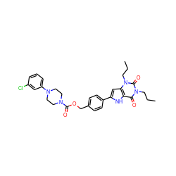 CCCn1c(=O)c2[nH]c(-c3ccc(COC(=O)N4CCN(c5cccc(Cl)c5)CC4)cc3)cc2n(CCC)c1=O ZINC000044351725