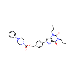 CCCn1c(=O)c2[nH]c(-c3ccc(COC(=O)N4CCN(c5ccccc5)CC4)cc3)cc2n(CCC)c1=O ZINC000040877017