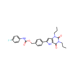 CCCn1c(=O)c2[nH]c(-c3ccc(COC(=O)Nc4ccc(F)cc4)cc3)cc2n(CCC)c1=O ZINC000040875952