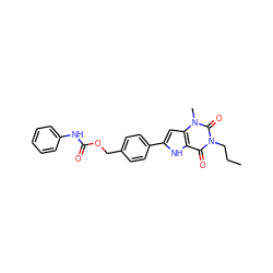 CCCn1c(=O)c2[nH]c(-c3ccc(COC(=O)Nc4ccccc4)cc3)cc2n(C)c1=O ZINC000040405092