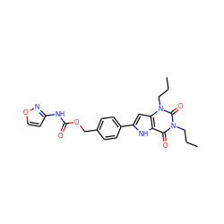 CCCn1c(=O)c2[nH]c(-c3ccc(COC(=O)Nc4ccon4)cc3)cc2n(CCC)c1=O ZINC000040874856