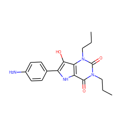 CCCn1c(=O)c2[nH]c(-c3ccc(N)cc3)c(O)c2n(CCC)c1=O ZINC000040380236