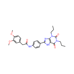 CCCn1c(=O)c2[nH]c(-c3ccc(NC(=O)Cc4ccc(OC)c(OC)c4)cc3)nc2n(CCC)c1=O ZINC000013559738