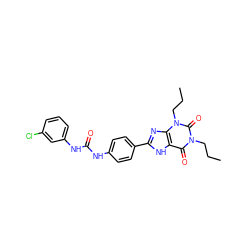 CCCn1c(=O)c2[nH]c(-c3ccc(NC(=O)Nc4cccc(Cl)c4)cc3)nc2n(CCC)c1=O ZINC000013559744