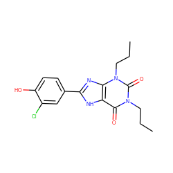 CCCn1c(=O)c2[nH]c(-c3ccc(O)c(Cl)c3)nc2n(CCC)c1=O ZINC000029320662