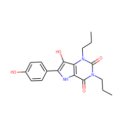 CCCn1c(=O)c2[nH]c(-c3ccc(O)cc3)c(O)c2n(CCC)c1=O ZINC000040380386