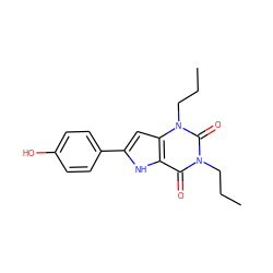 CCCn1c(=O)c2[nH]c(-c3ccc(O)cc3)cc2n(CCC)c1=O ZINC000040379957